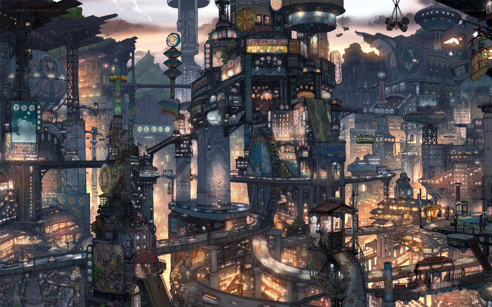 futuristic cityscape at dusk