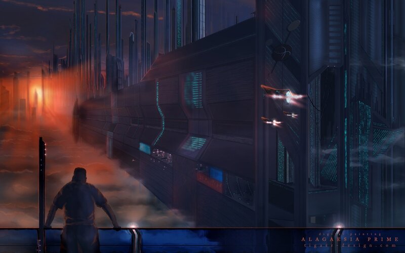 futuristic cityscape at dusk