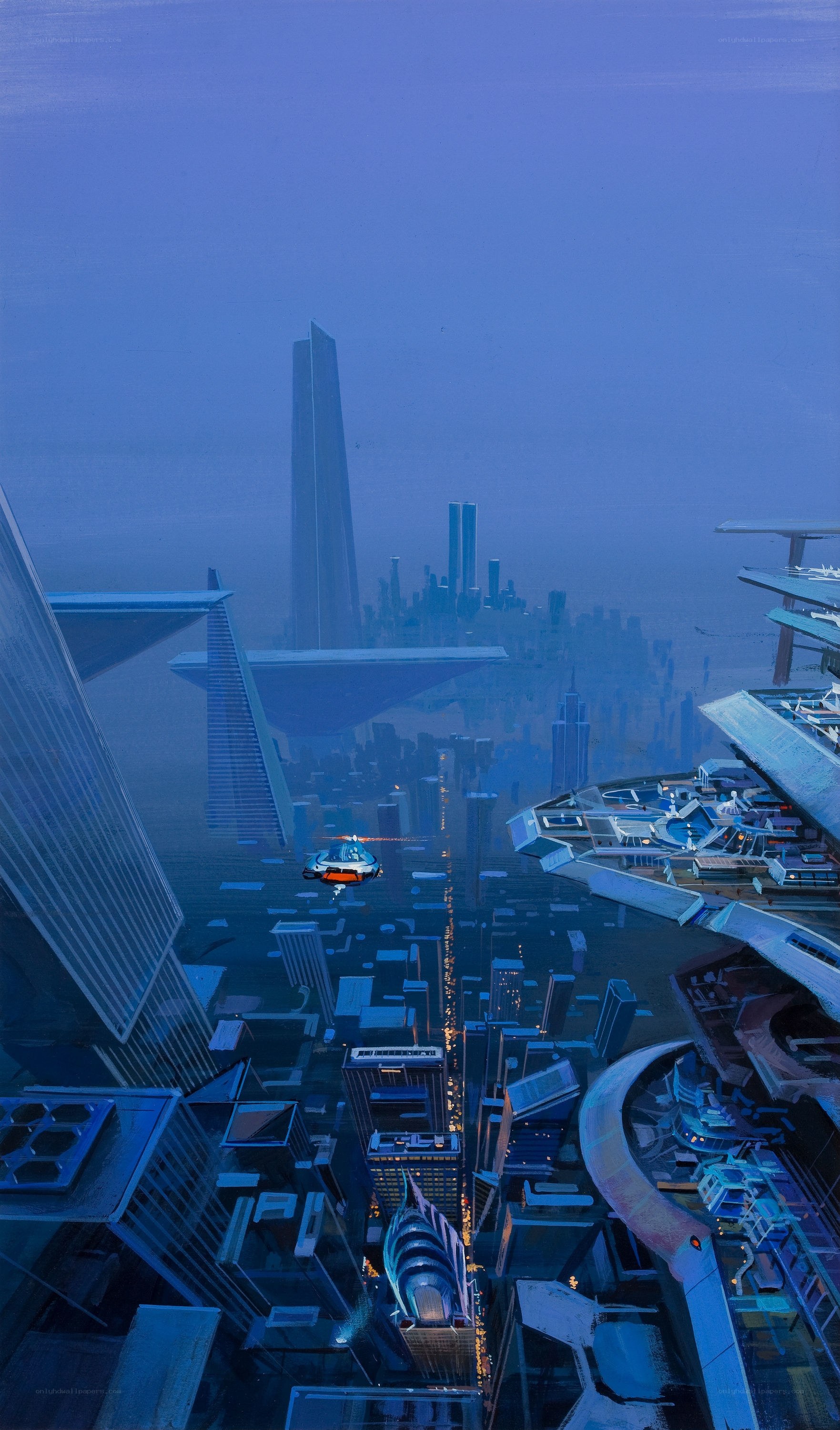 futuristic cityscape at dusk