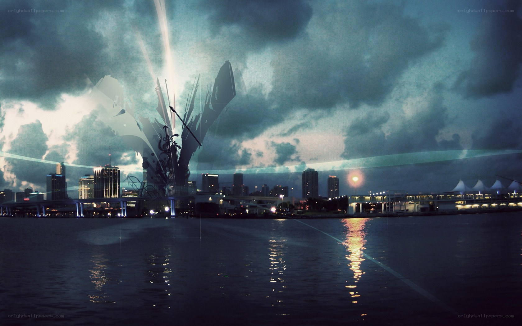 futuristic cityscape at dusk