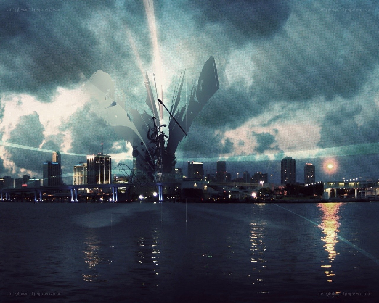 futuristic cityscape at dusk