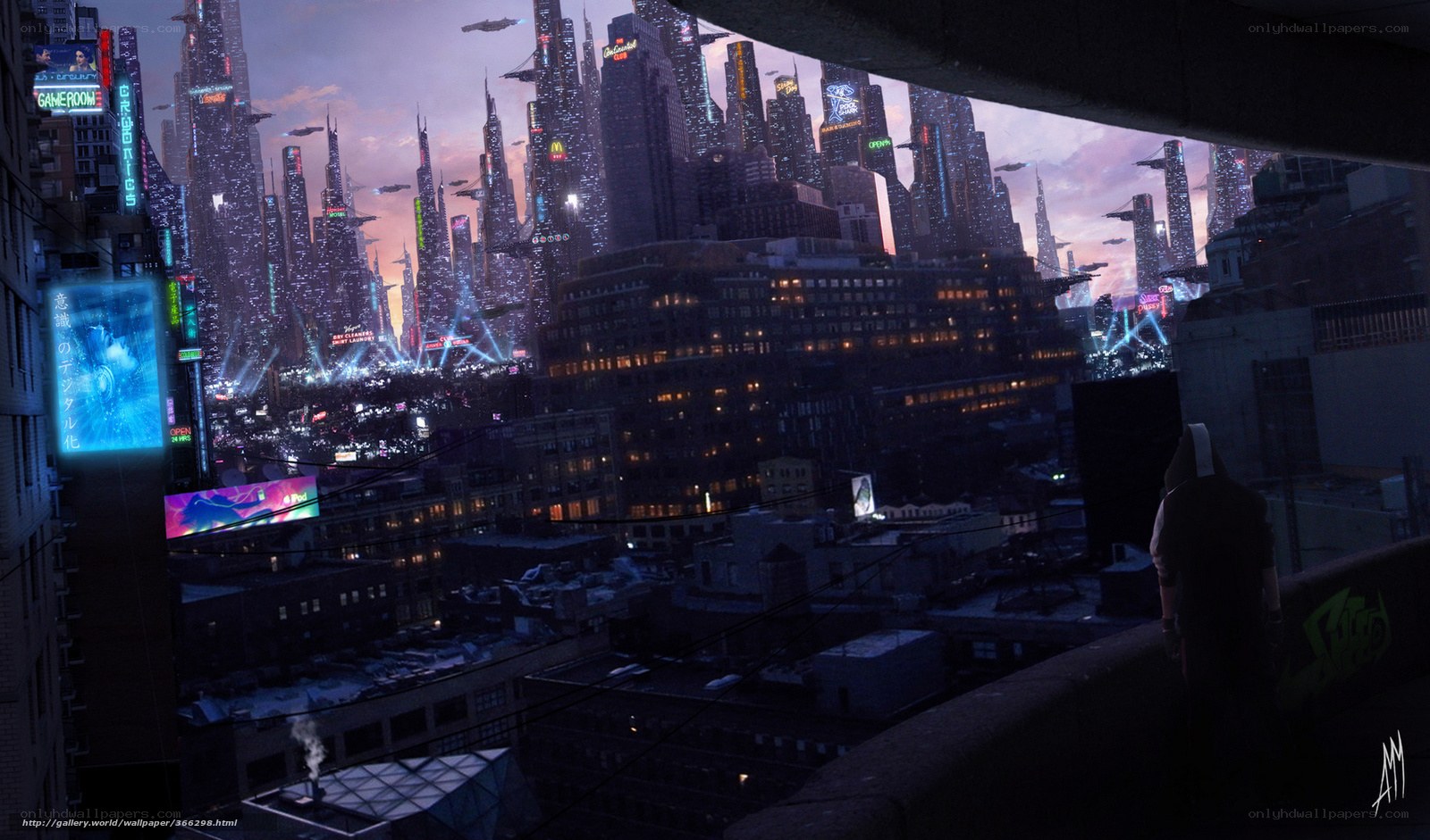 futuristic cityscape at dusk