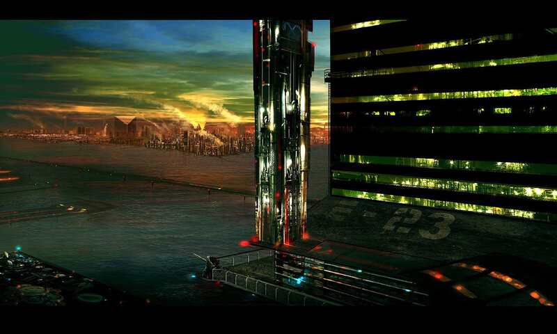 futuristic cityscape at dusk