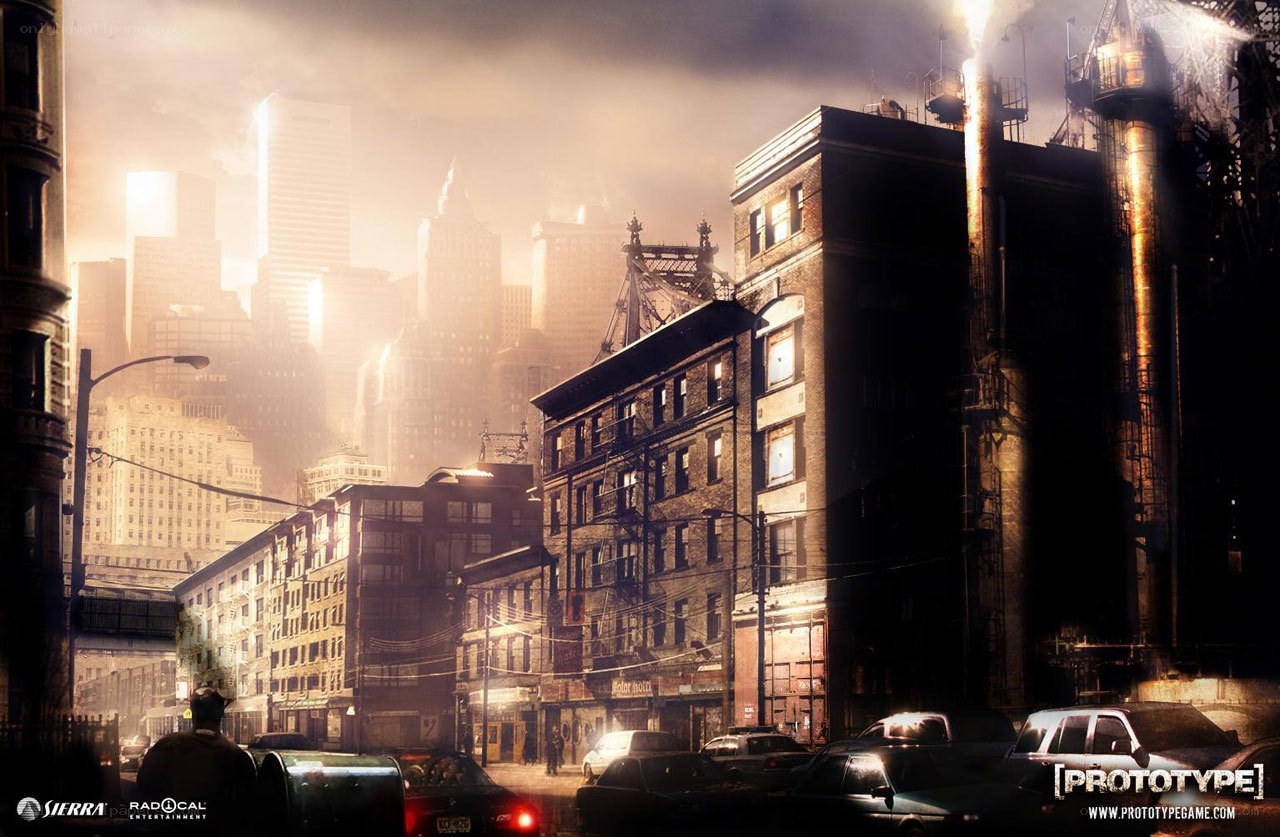 futuristic cityscape at dusk