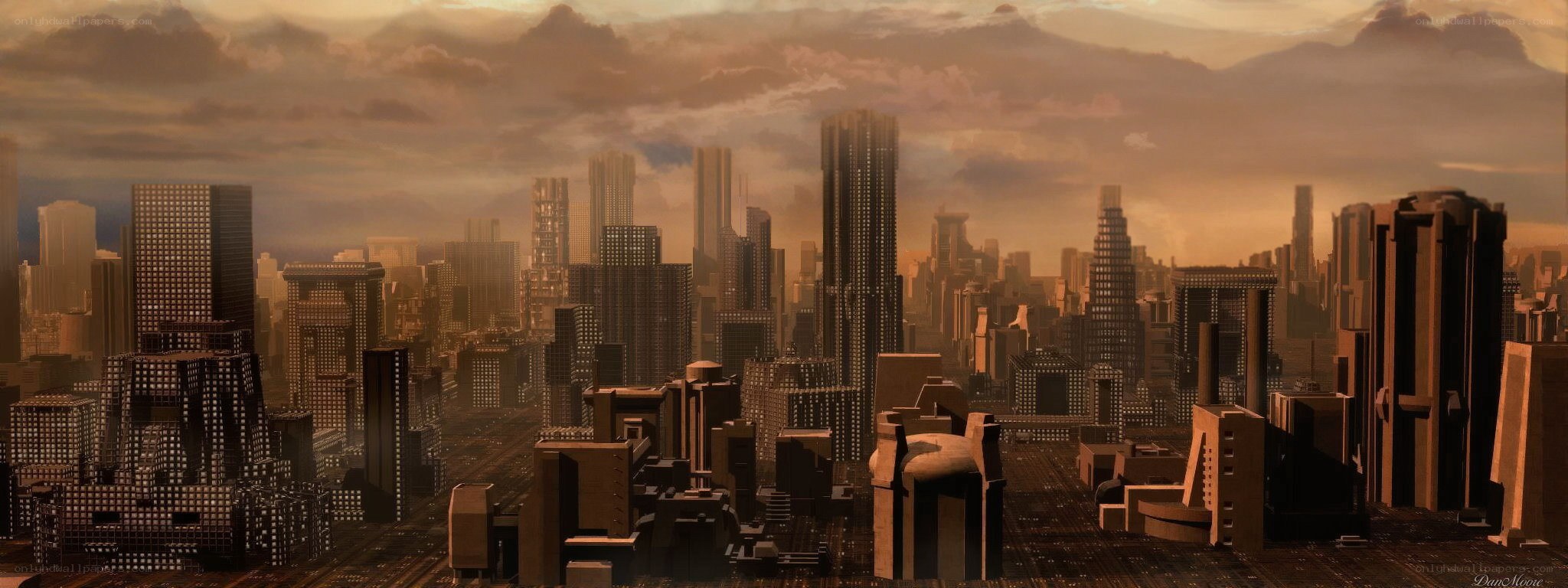 futuristic cityscape at dusk