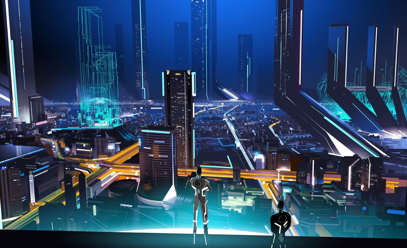 futuristic cityscape at night