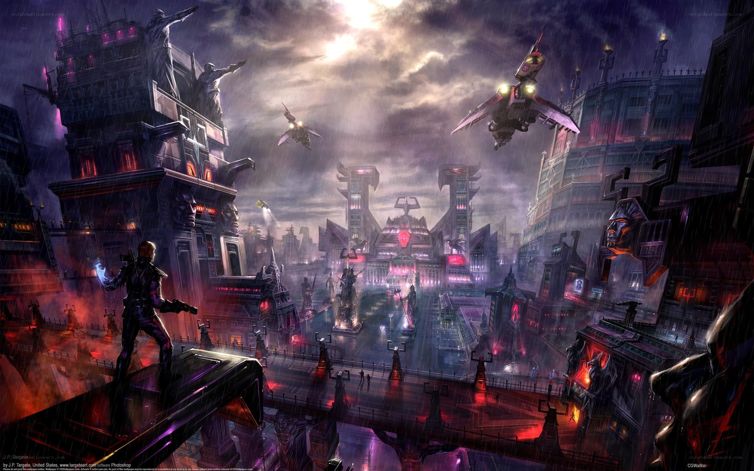 futuristic cityscape at night