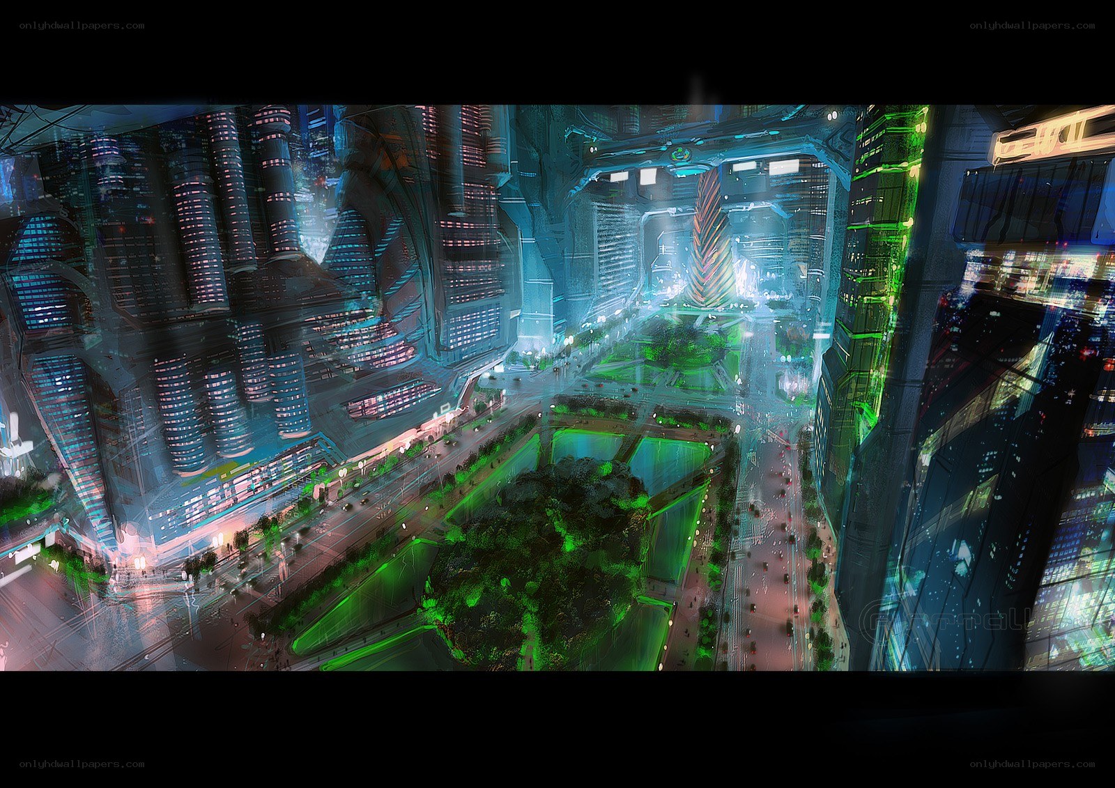 futuristic cityscape at night