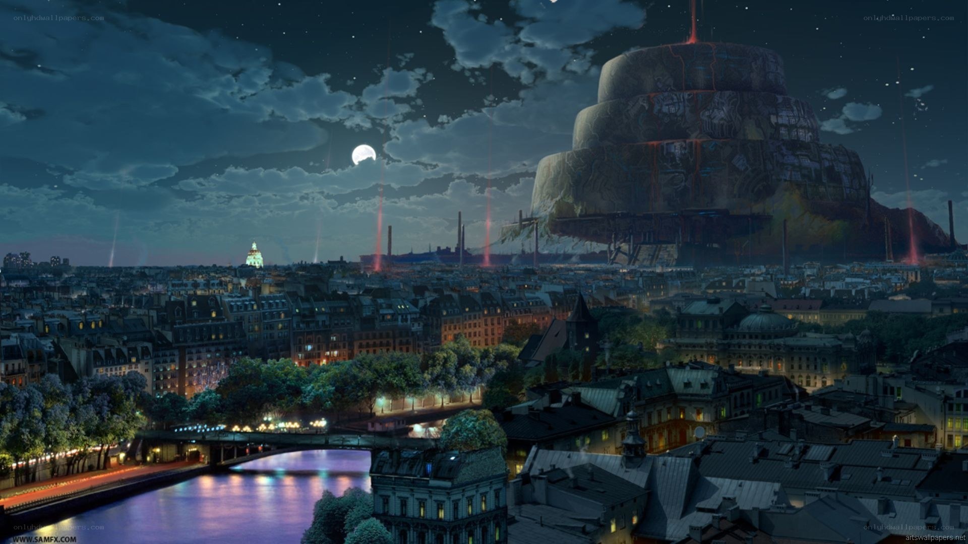 futuristic cityscape at night