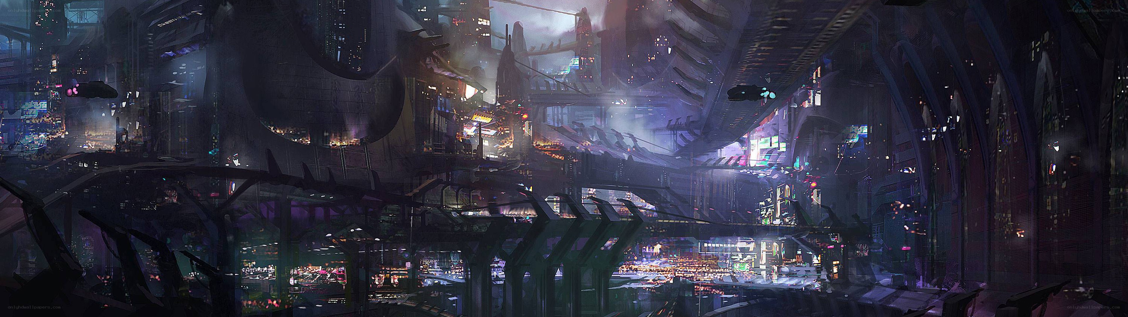 futuristic cityscape at night