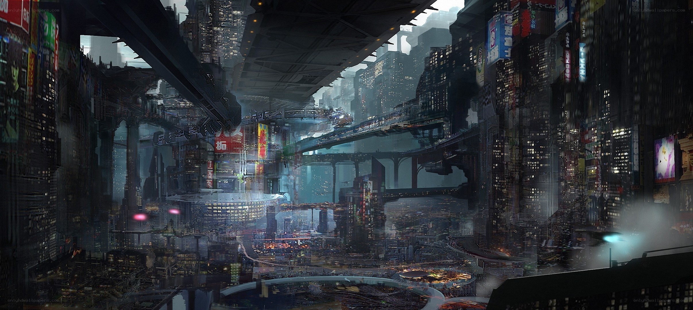 futuristic cityscape at night