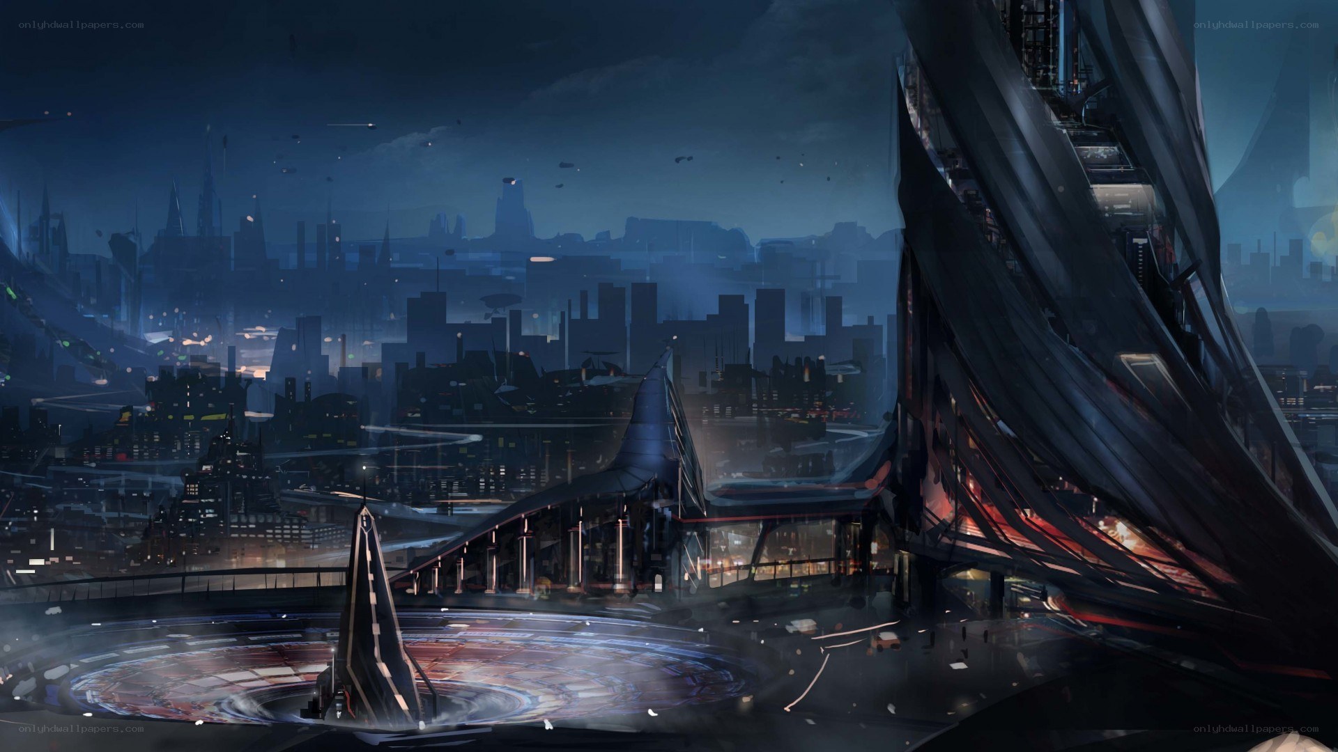 futuristic cityscape at night