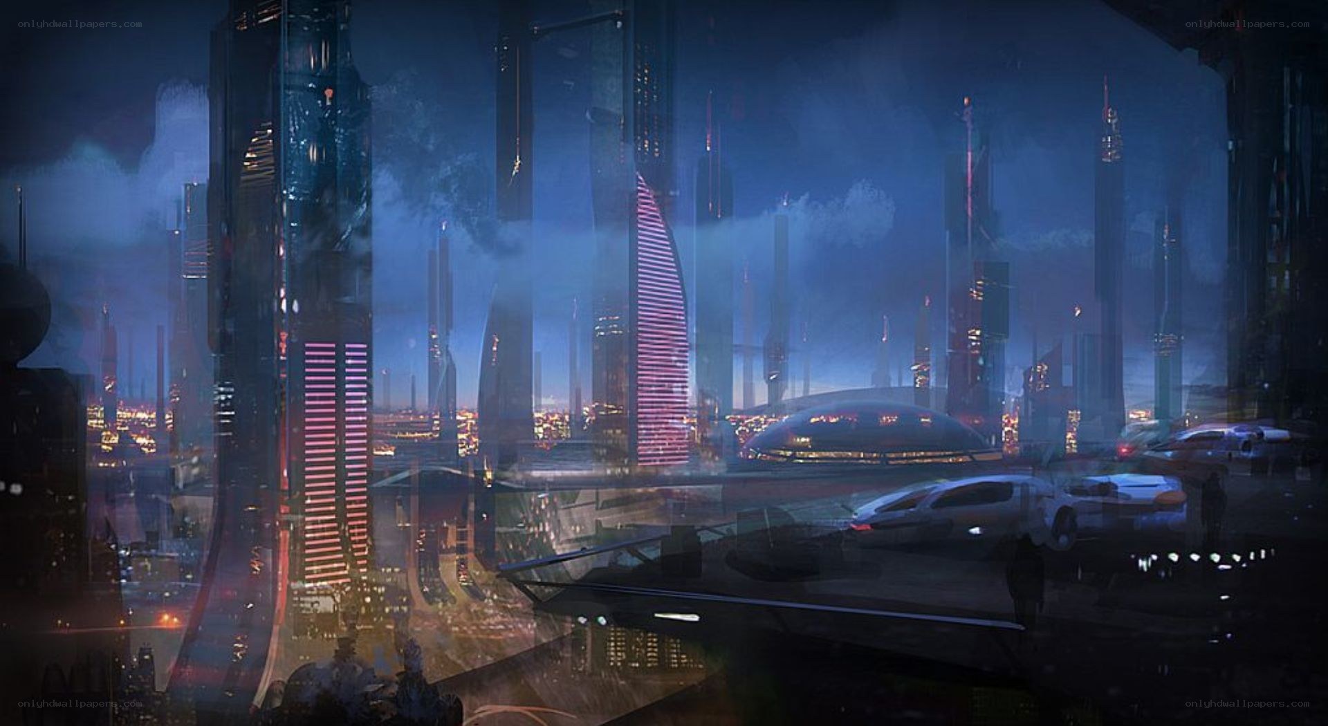 futuristic cityscape at night