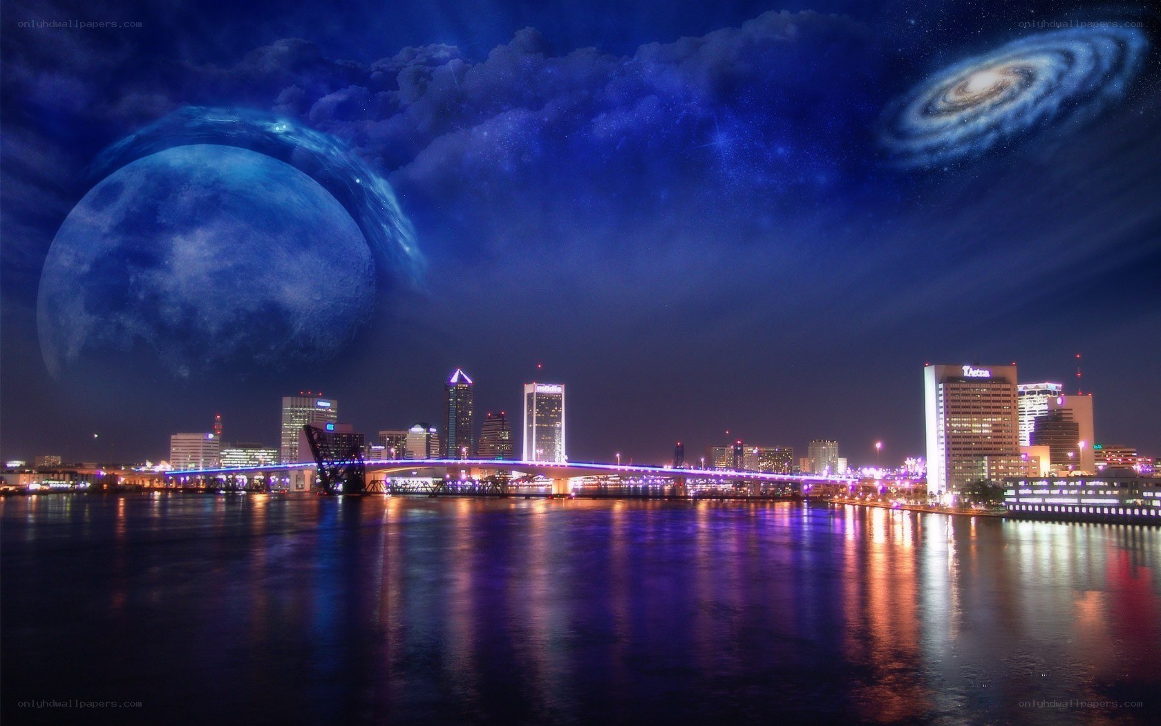 Futuristic cityscape at night