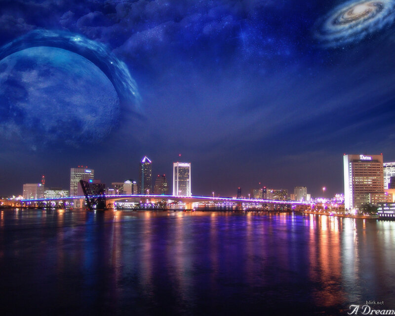 Futuristic cityscape at night