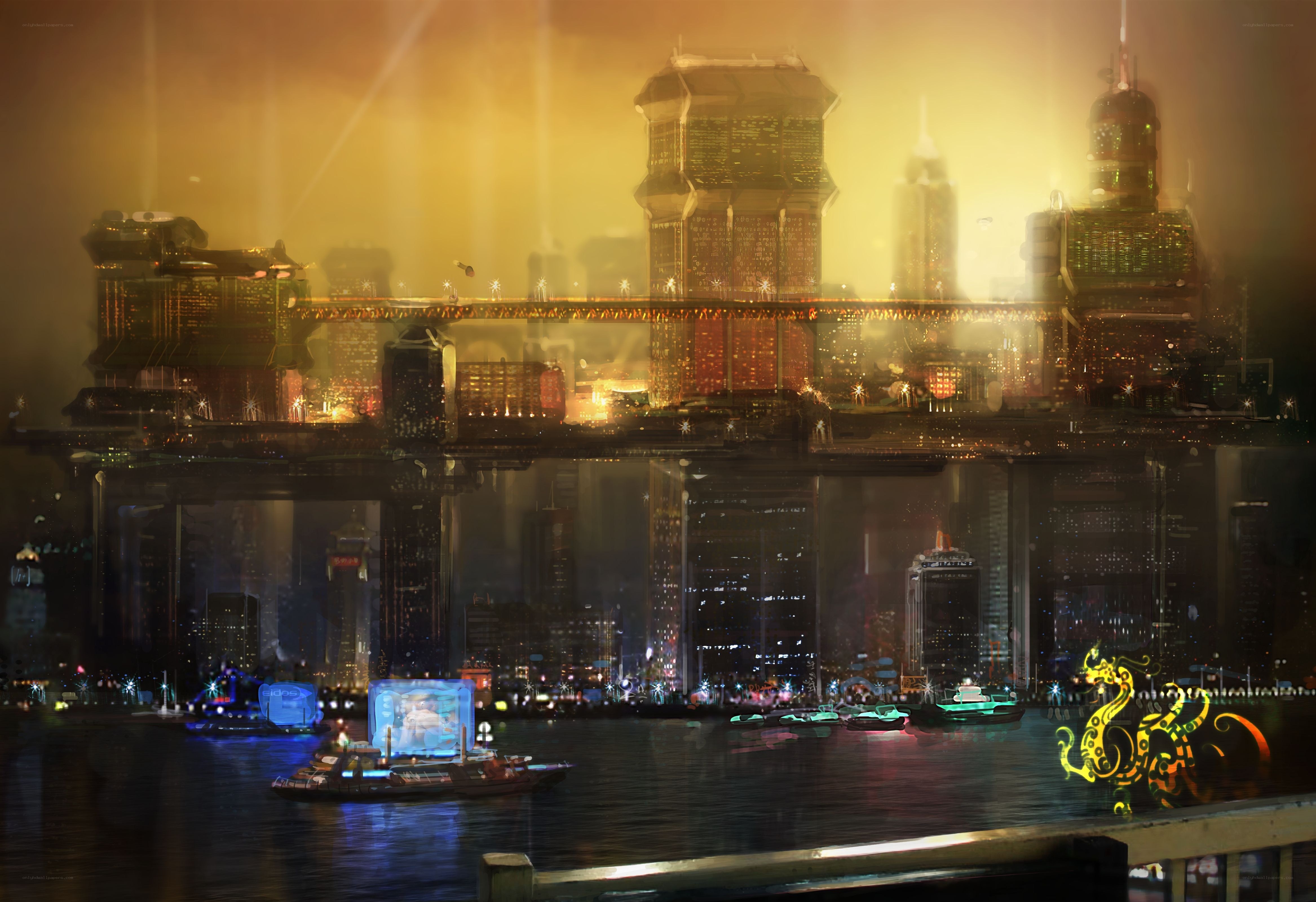 futuristic cityscape at night