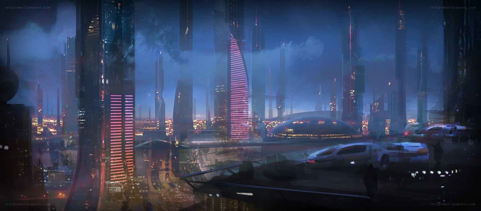 futuristic cityscape at night
