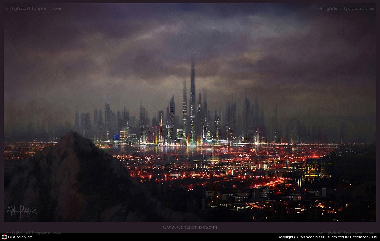 futuristic cityscape at night