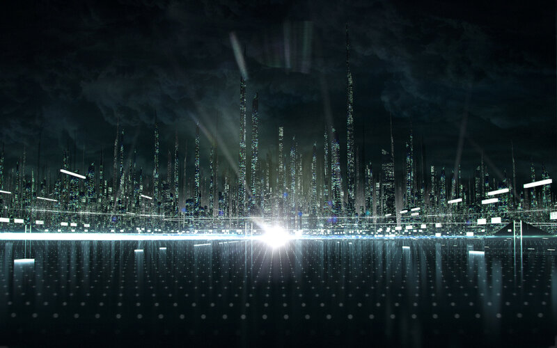 futuristic cityscape at night