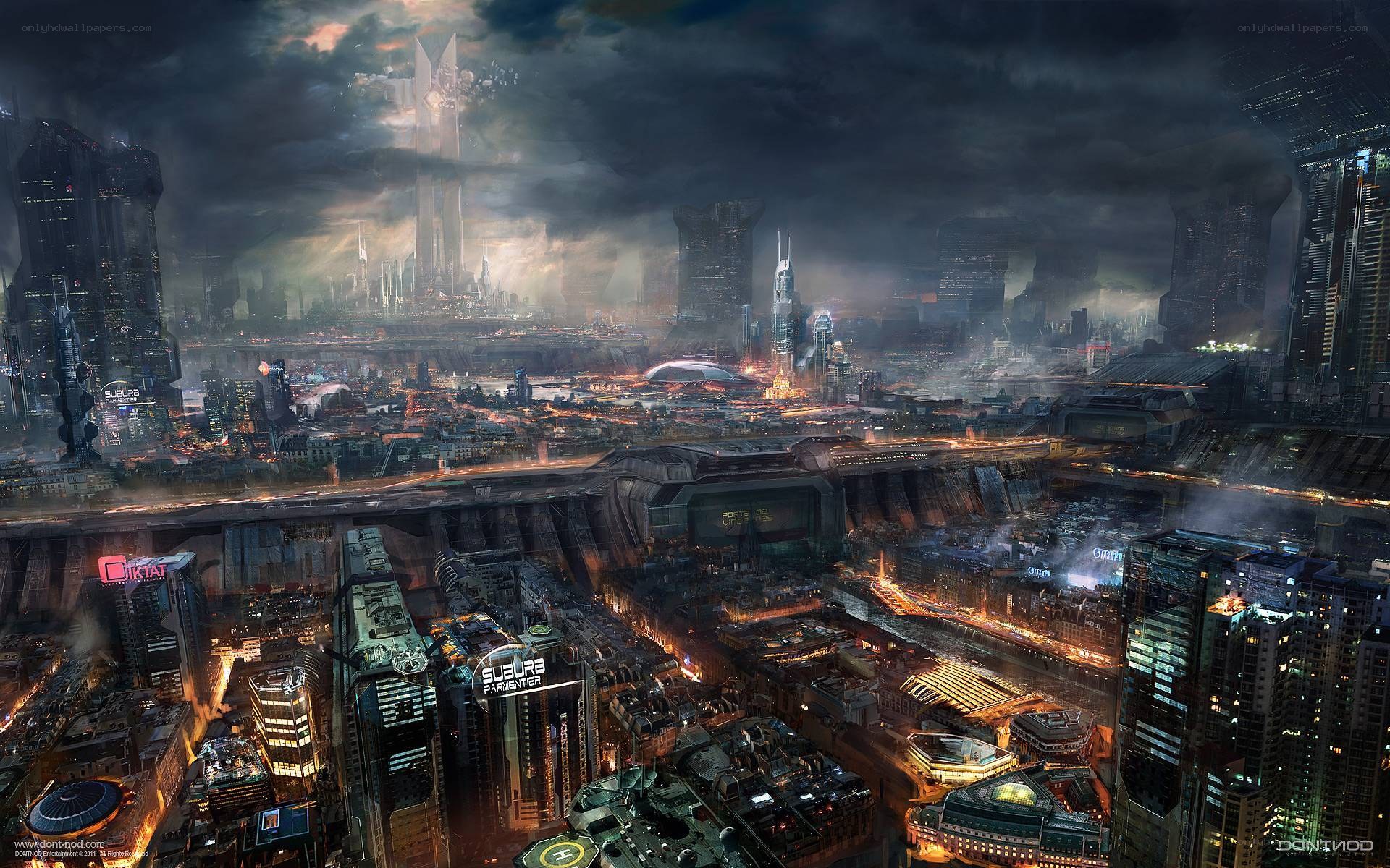 futuristic cityscape at night