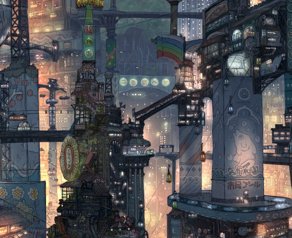futuristic cityscape at night