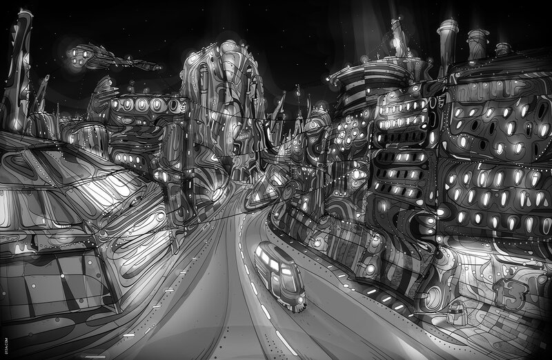 futuristic cityscape at night