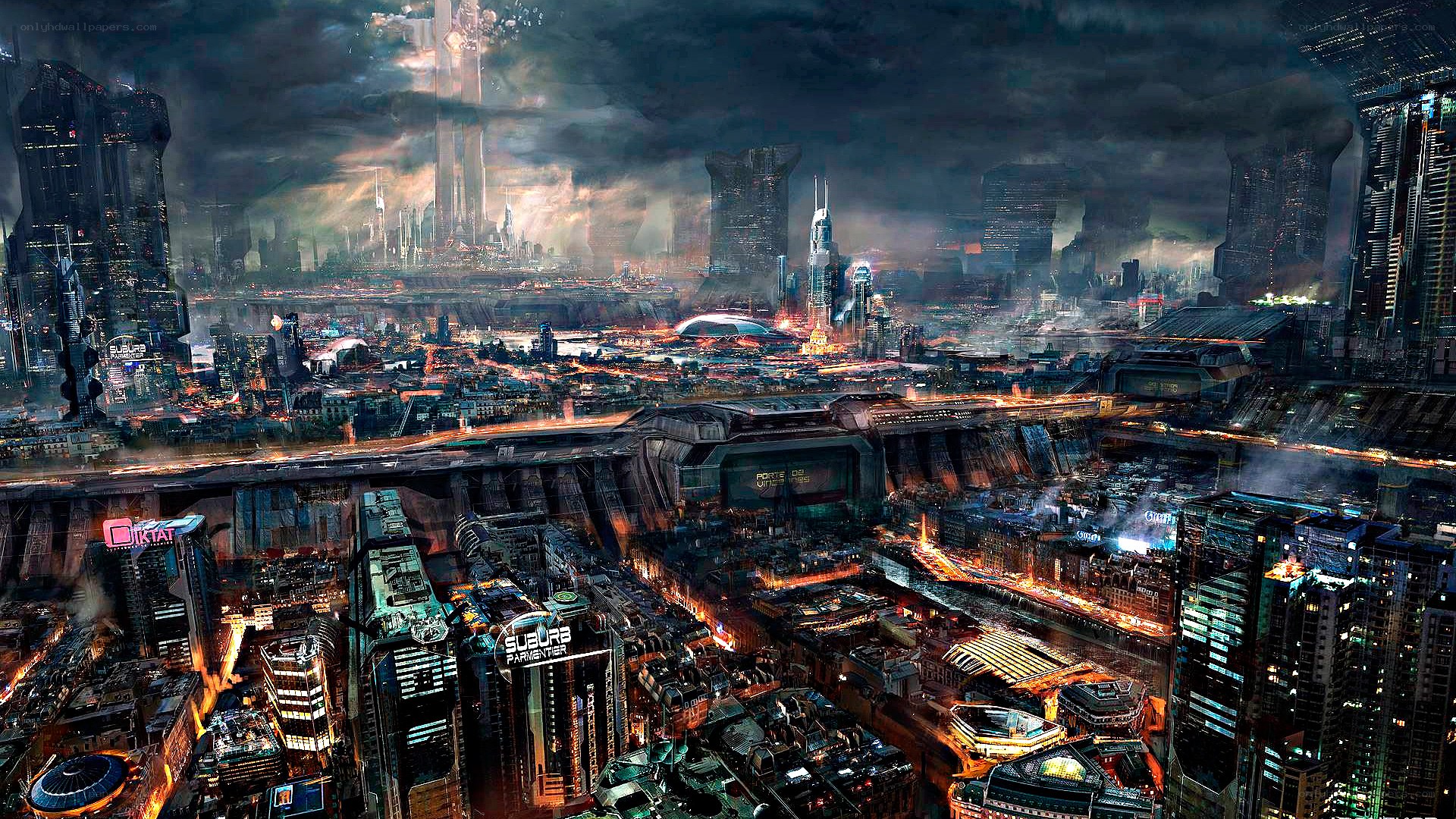 futuristic cityscape at night