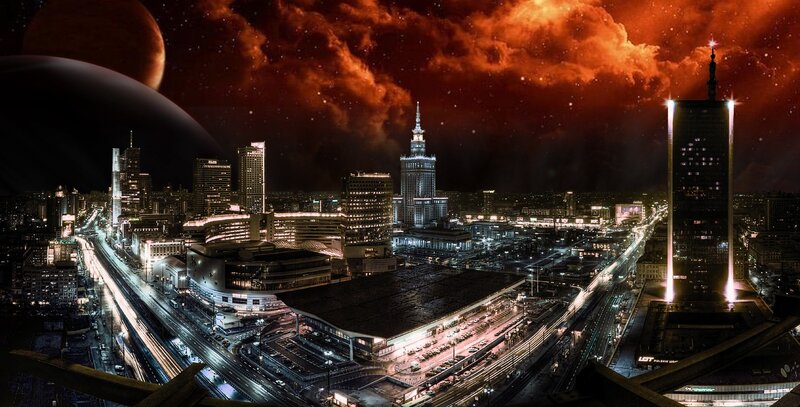 futuristic cityscape at night
