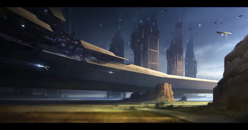 futuristic cityscape at night