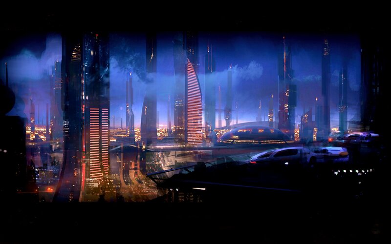futuristic cityscape at night
