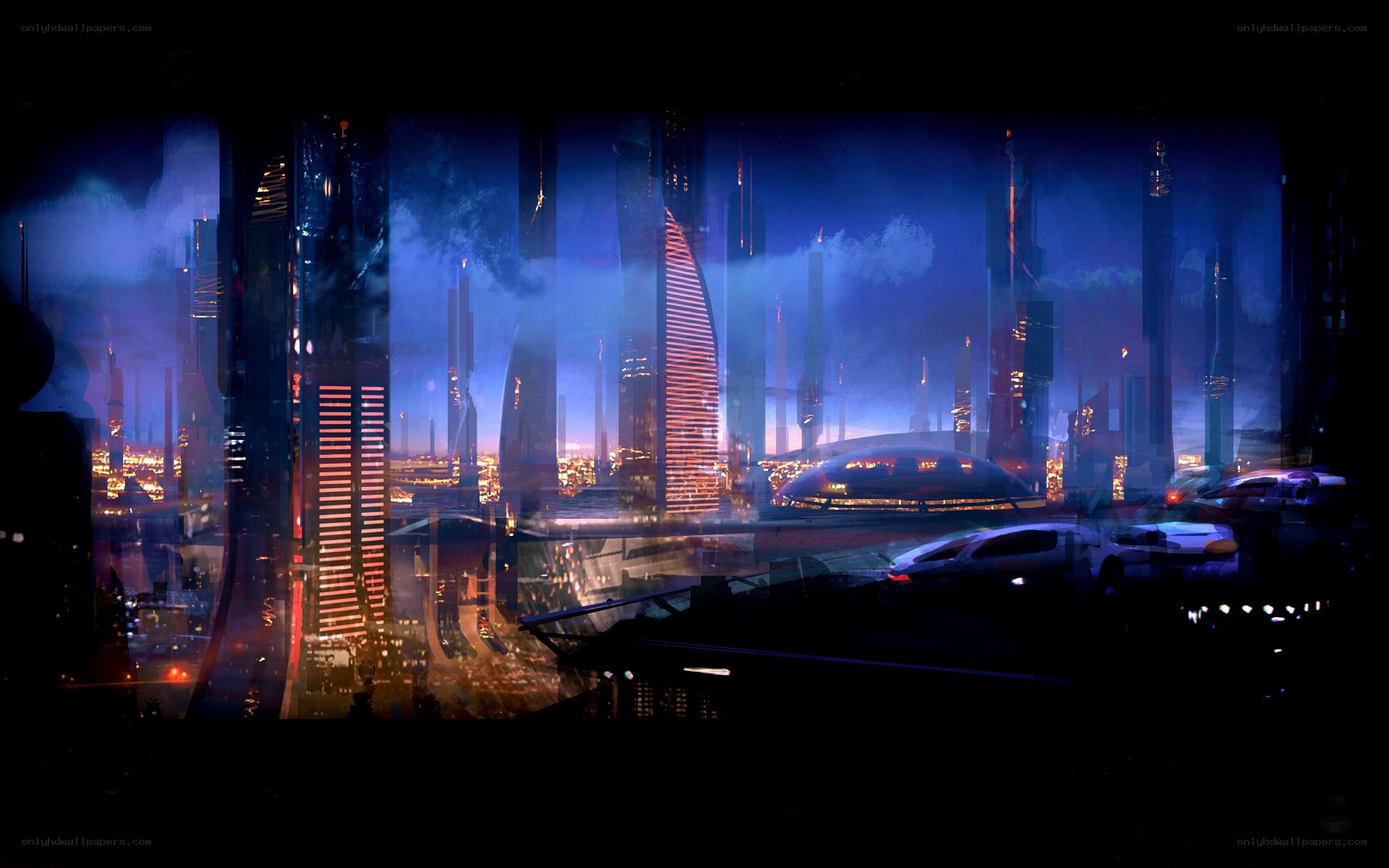 futuristic cityscape at night