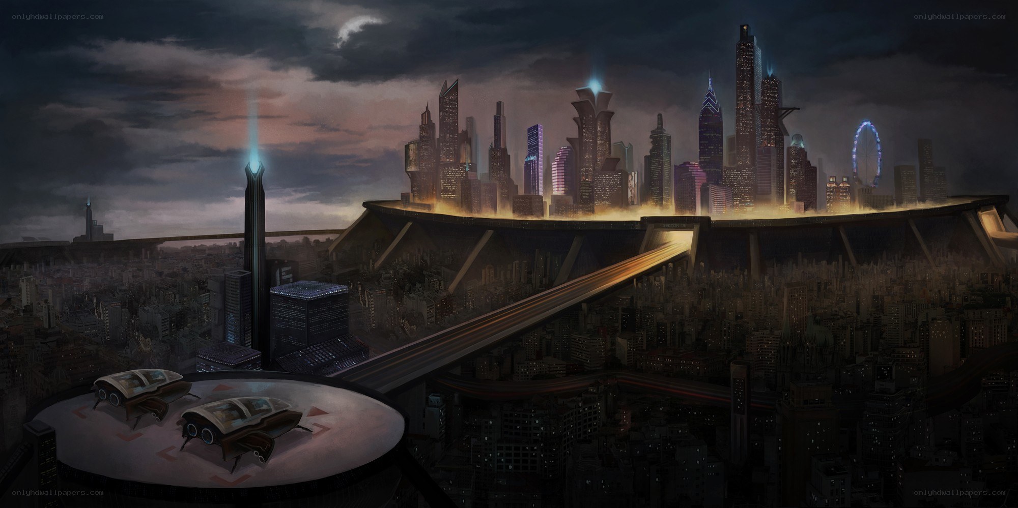 futuristic cityscape at night