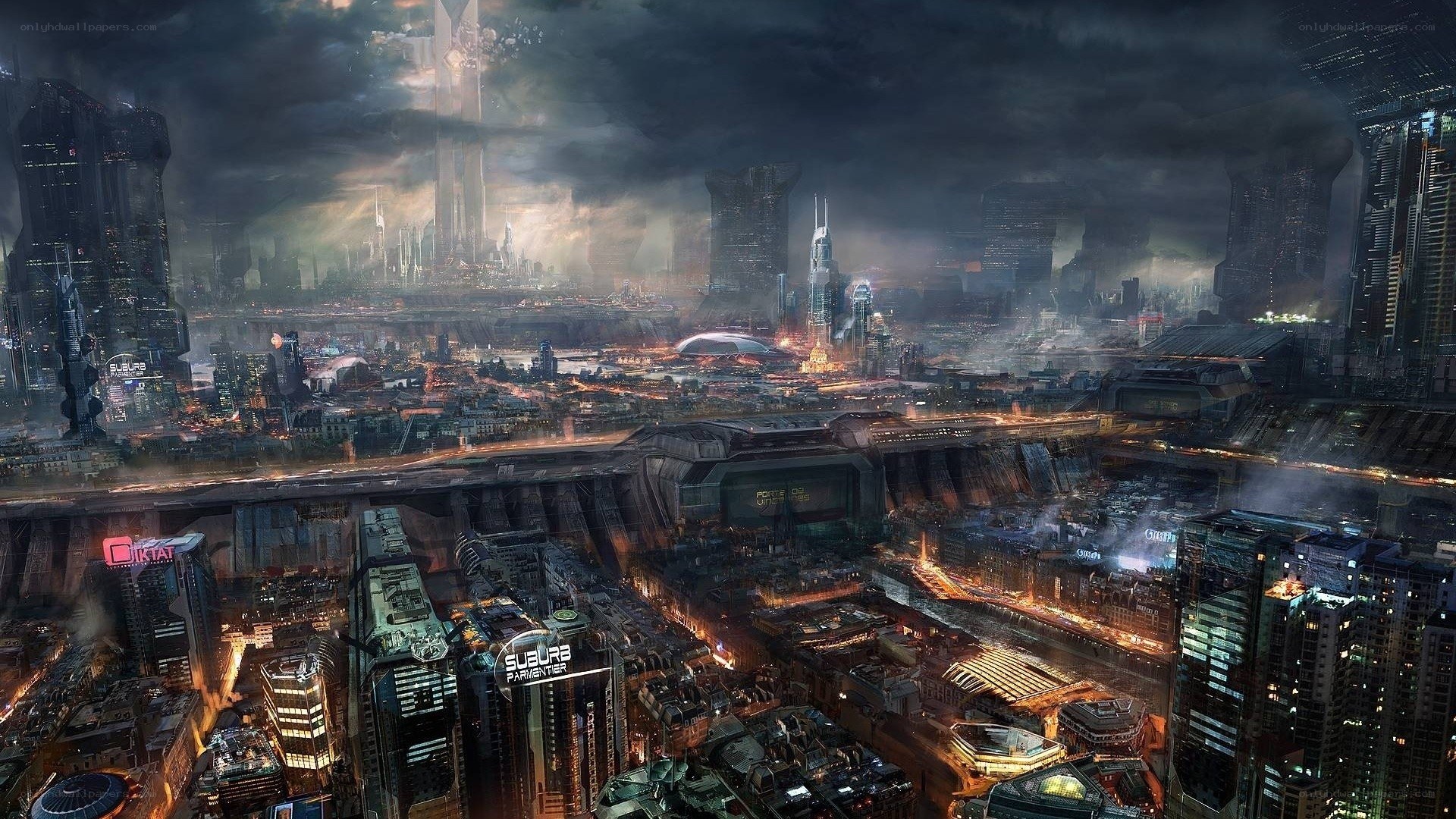 futuristic cityscape at night