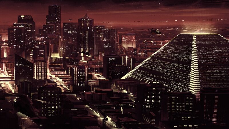 futuristic cityscape at night