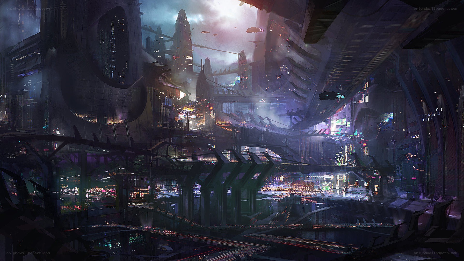 futuristic cityscape at night