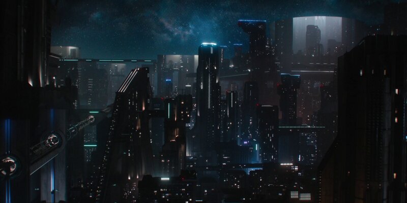 Futuristic Cityscape at Night — Black, Dark, Digital Art, Skyscrapers, Neon Lights