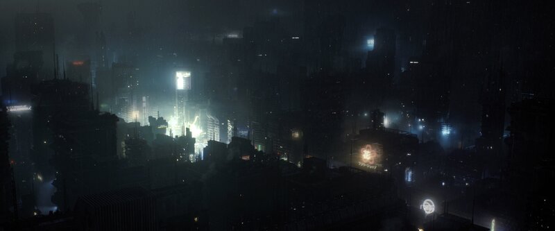 Futuristic Cityscape at Night — Black, Dark, Moody