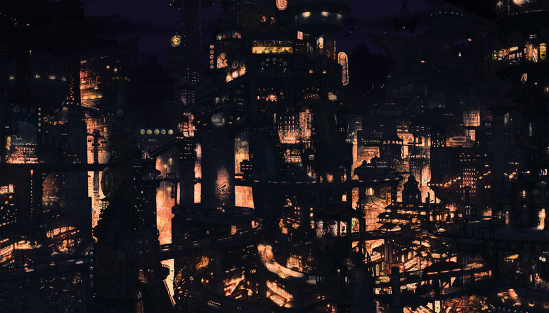 Futuristic Cityscape at Night — Black, Dramatic, Digital Art, Buildings