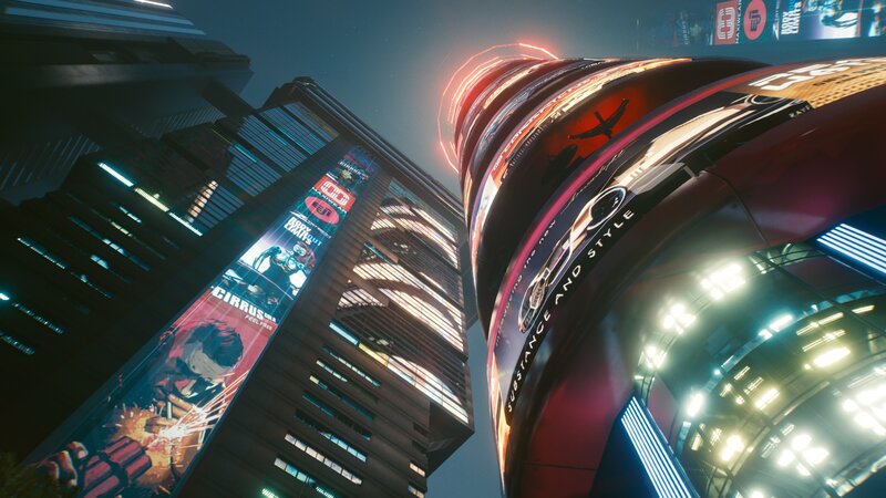 Futuristic Cityscape at Night — Blue, Dramatic, 3d Render, Neon Signs