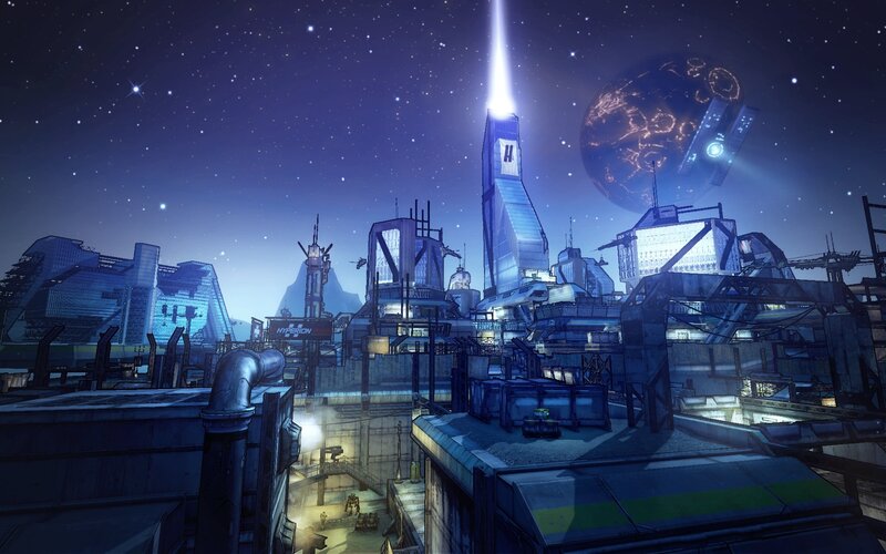 Futuristic Cityscape at Night — Blue, Dramatic, Digital Art, Starfield