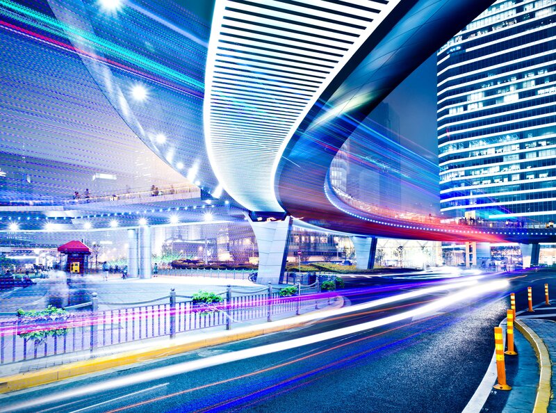 Futuristic Cityscape at Night — Blue, Dynamic, Photograph