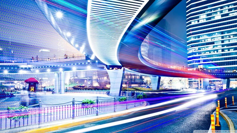 Futuristic Cityscape at Night — Blue