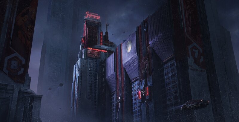Futuristic Cityscape at Night — Dark Blue, Dramatic, Digital Art