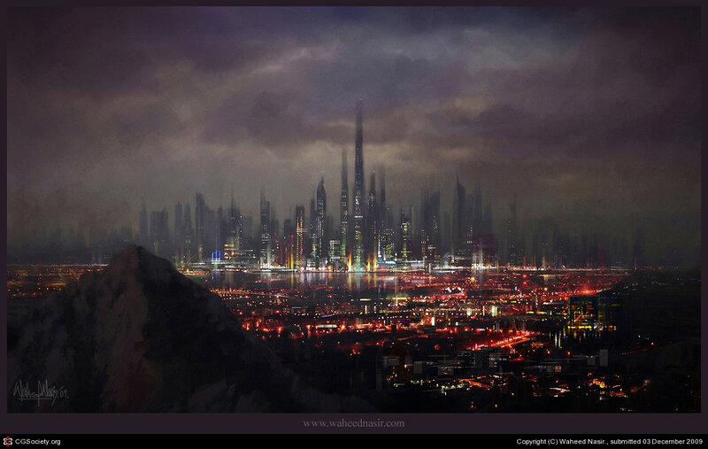 Futuristic Cityscape at Night — Dark