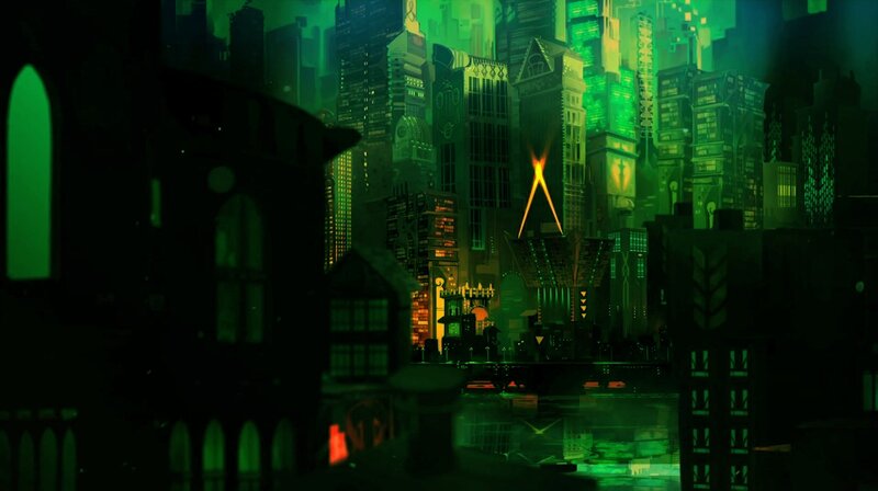 Futuristic Cityscape at Night — Green, Dark