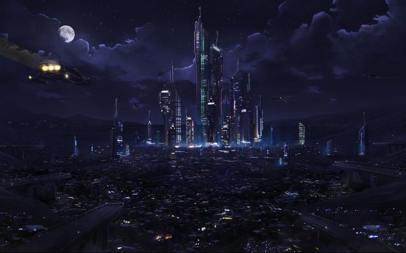 Futuristic Cityscape at Night — Purple