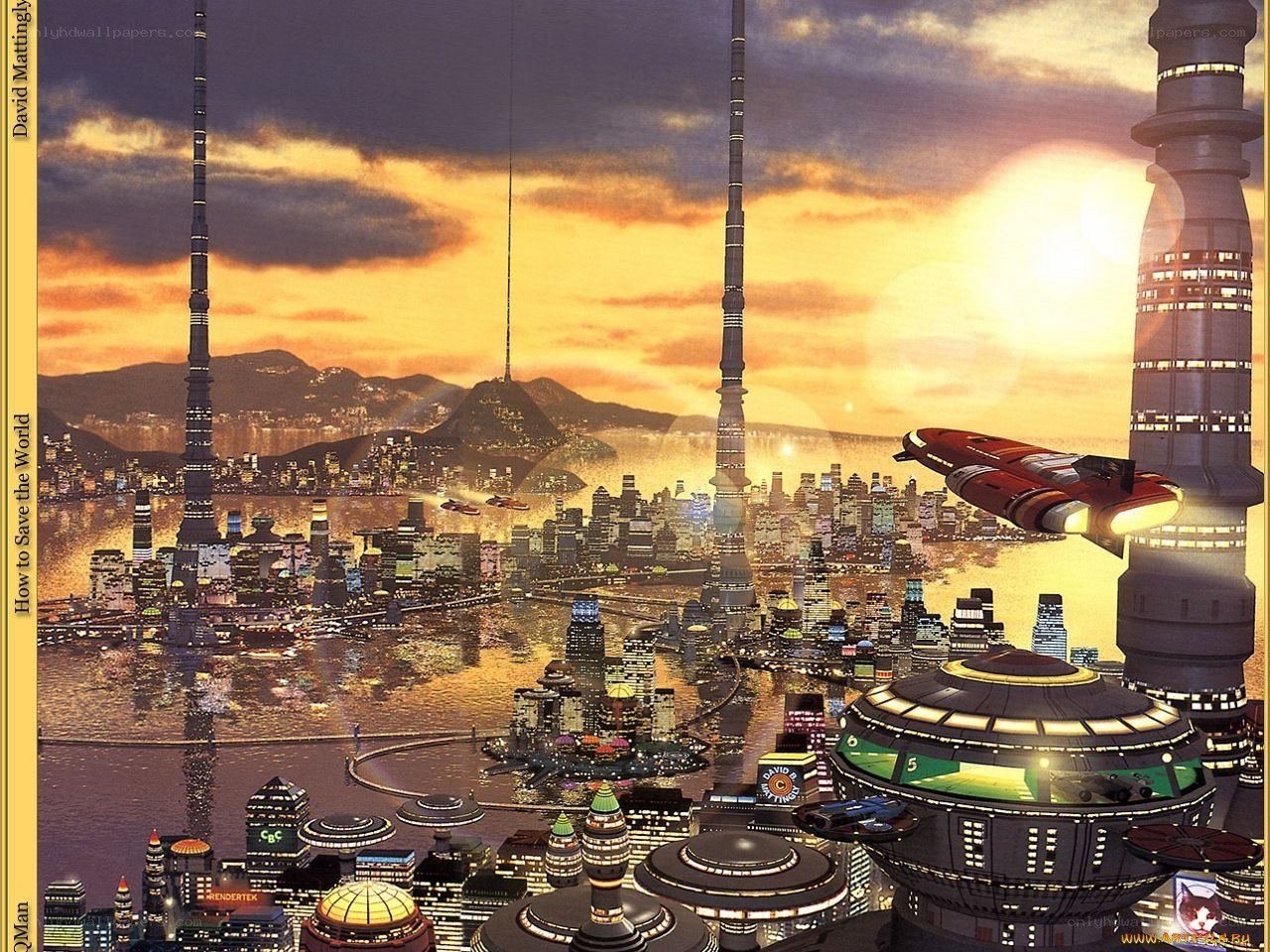 futuristic cityscape at sunset