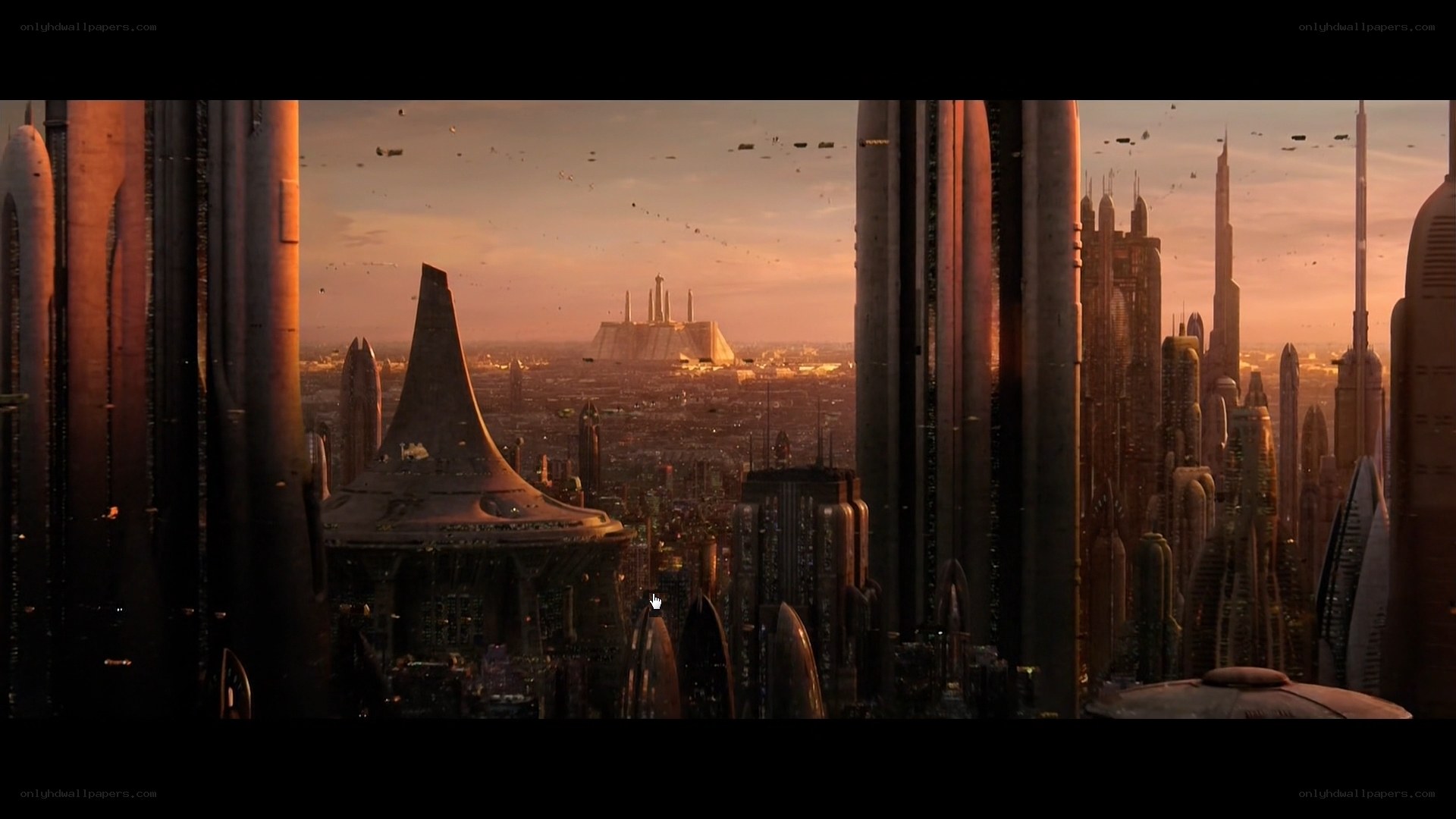 futuristic cityscape at sunset