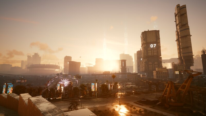Futuristic Cityscape at Sunset — Orange, Dramatic, 3d Render
