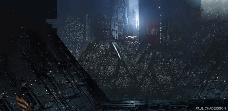 Futuristic Cityscape — Black, Dark, Night, Digital Art, Buildings, Lights